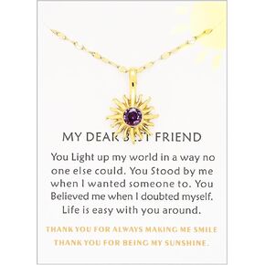 Ankiyabe 14 K Gold Plated Sun Necklace with Cubic Zirconia Birthstone for Best Friend Sunshine Pendant for Bestie BFF Gift