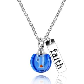 Uloveido Charms Crystal Ball Pendant Necklace with Stainless Steel Faith Bar Mustard Seed in Apple-Shaped Openable Bottle Y799