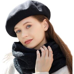 INOGIH Wool Blend French Beret Hat for Women Solid Beanie Cap Stretchable Winter Warm Beret