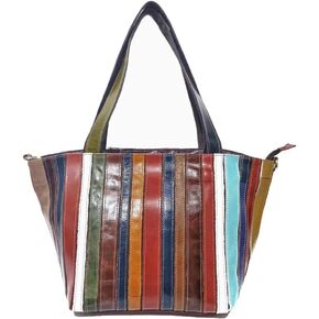 Segater Genuine Leather Tote Handbag for Ladies Multi-color Patchwork Shoulder Satchel Women Colorful Crossbody Hobo Purses