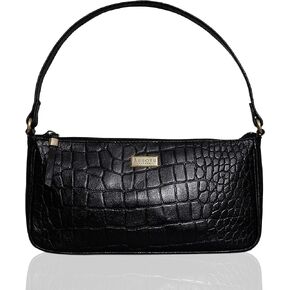 Leather Shoulder Bag for Women - Retro Classic Clutch Real Leather Croc Print Tote Small Purse Handbag with Zipper Closure