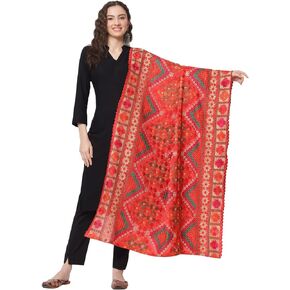 Zamour Women's Punjabi Phulkari Bagh Dupatta Chunni with heavy Embroidery on Poly Chinnon