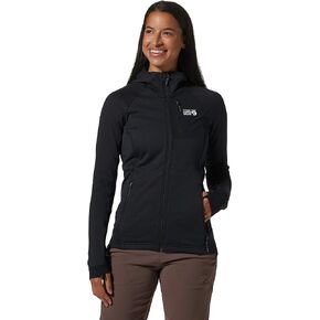 سترة بغطاء للرأس بسحاب كامل للسيدات من Mountain Hardwear Polartec Power Grid للتسلق والمشي لمسافات طويلة والتخييم | تنفس ومعزول