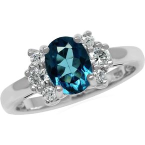 Silvershake Genuine Oval 8x6 mm 1.5 Ctw London Blue Topaz 925 Sterling Silver Engagement Ring