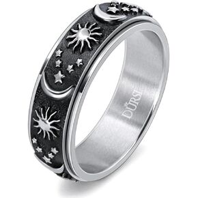 DURSI Sun Moon and Star Spinner Fidget Ring for Anxiety for Men Women Stainless Steel Rotating Engagement Wedding Band 8MM