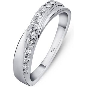 Amberta Women's 925 Sterling Silver Ring Crossover Band with Zirconia Stones