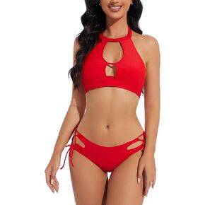 Women's Light Support Top High Neck Bikini Bathing Suit Two Piece Swimsuit