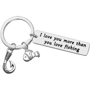 Funny Gift for Boyfriend Him l Love You More Than You Love Fishing Keychain Gift for Husband Fish Hook Gift for Men Lover Couple Christmas Anniversary Valentine Birthday Gift Fisherman Gift for Dad