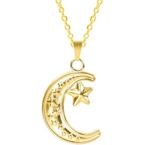 Jude Jewelers Stainless Steel Moon Crescent Star Style Wedding Statement Vacation Birthday Pendant Necklace