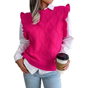 GORGLITTER Women's Ruffle Sweater Vest Sleeveless Round Neck Pullover Tank Tops