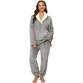 Women's Flannel Pajamas Fleece Oversized Pullover Fuzzy Pajama Sets Cozy Pants Sets Fluffy Loungewear