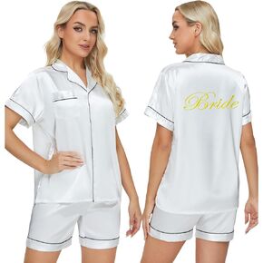 Bride Bridemaid Silk Satin Pajamas Women Short Sleeve Sleepwear Set Button Down Pjs for Getting Ready Wedding in Kuwait