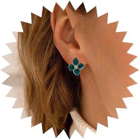 Aneneiceera Vintage Emerald Flower Earrings Resin Flower Stud Earrings Acrylic Green Petals Earrings Petal Enamel Earrings French Statement Earrings Jewelry for Women and Girls