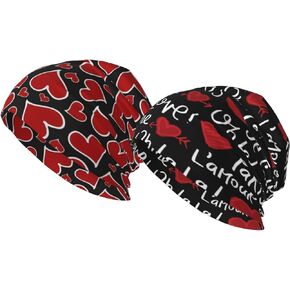 GTEVUTS 2 Pack Valentine's Day Beanie Hat Unisex Soft Chemo Cancer Headwear Fashion Slouchy Baggy Skull Cap for Men Women