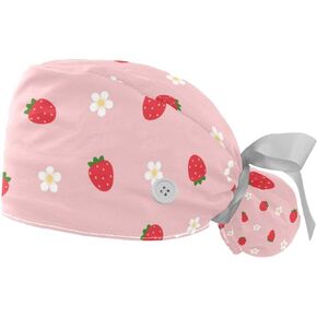 2 Pack Scrub Caps Surgical Hat for Women, Retro Flowers Nurse Hat Adjustable Tie Back Hat, Long Hair