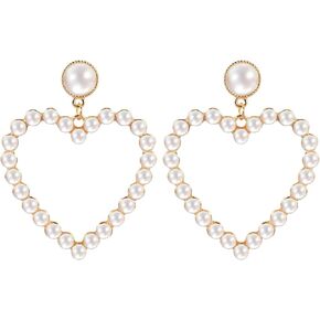 Pearl Heart Earrings Stud Dangling Women Girls Christmas Valentines Love Dangle Drop Earring Gold Fashion Statement Jewelry Bridal Wedding Prom Birthday Party Mother's Day Favor Gift, 2.36x1.96inch, in Kuwait