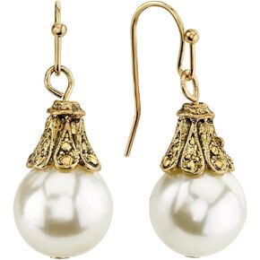 1928 Jewelry Women's Gold Tone Petite Faux Pearl Drop Earrings