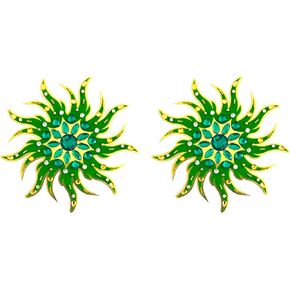 Starburst Crystal Pasties - Racy Stacy Green Handmade Reusable Pasties for Lingerie, Burlesque Costumes, Rave Outfits, Carnival, Body Art - 2Pcs Foil & Gold Pasties, 3“x3