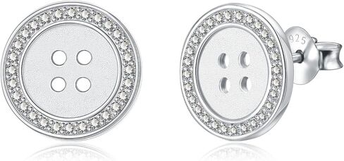 Silver Button Stud Earrings For Women - 925 Sterling Silver Shining Crystal Button Earring Jewelry for Women, Dainty Round Button Stud Earrings Gifts for Girls, 11.73*11.73 mm / 0.46*0.46 inch, in Saudi Arabia