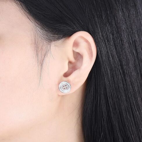 Silver Button Stud Earrings For Women - 925 Sterling Silver Shining Crystal Button Earring Jewelry for Women, Dainty Round Button Stud Earrings Gifts for Girls, 11.73*11.73 mm / 0.46*0.46 inch, in Saudi Arabia