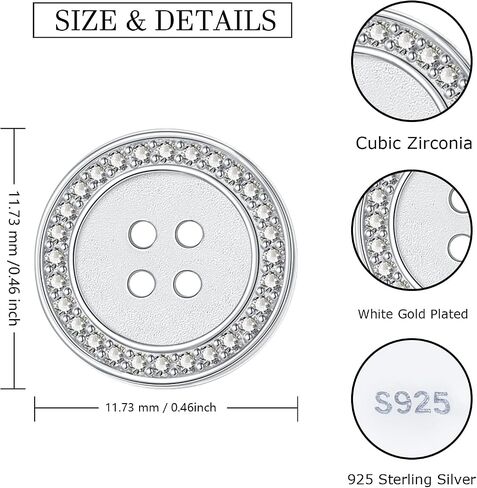 Silver Button Stud Earrings For Women - 925 Sterling Silver Shining Crystal Button Earring Jewelry for Women, Dainty Round Button Stud Earrings Gifts for Girls, 11.73*11.73 mm / 0.46*0.46 inch, in Saudi Arabia