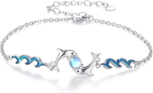 ConBo Dolphin Bracelets 925 Sterling Silver Dolphin Moonstone Bracelet Adjustable Bracelet Animal Bracelet Ocean Jewelry Beach Gifts for Women Girls in Kuwait