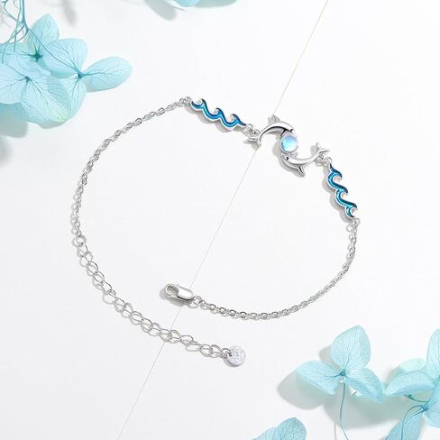 ConBo Dolphin Bracelets 925 Sterling Silver Dolphin Moonstone Bracelet Adjustable Bracelet Animal Bracelet Ocean Jewelry Beach Gifts for Women Girls in Kuwait