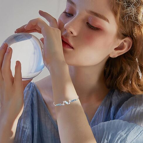 ConBo Dolphin Bracelets 925 Sterling Silver Dolphin Moonstone Bracelet Adjustable Bracelet Animal Bracelet Ocean Jewelry Beach Gifts for Women Girls in Kuwait