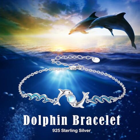 ConBo Dolphin Bracelets 925 Sterling Silver Dolphin Moonstone Bracelet Adjustable Bracelet Animal Bracelet Ocean Jewelry Beach Gifts for Women Girls in Kuwait