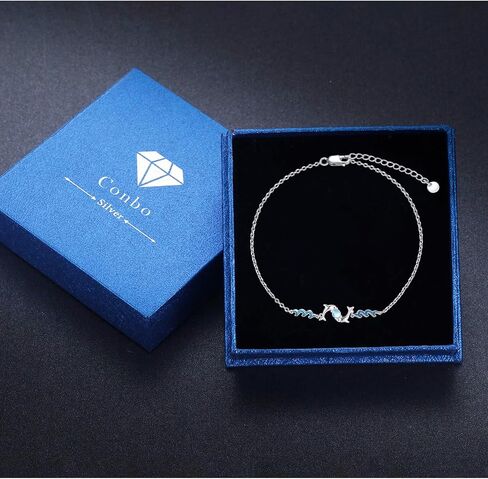 ConBo Dolphin Bracelets 925 Sterling Silver Dolphin Moonstone Bracelet Adjustable Bracelet Animal Bracelet Ocean Jewelry Beach Gifts for Women Girls in Kuwait