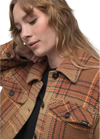 prAna Lower Falls Flannel Jacket Embark Brown LG (Women's 10-12) in Saudi Arabia