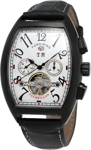 FORSINING Men's Automatic Self-Winding Rectangle Watch Calendar Genuine Leather Strap Tourbillon Watch in Kuwait