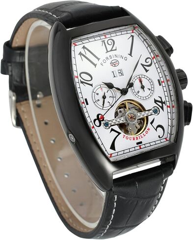 FORSINING Men's Automatic Self-Winding Rectangle Watch Calendar Genuine Leather Strap Tourbillon Watch in Kuwait