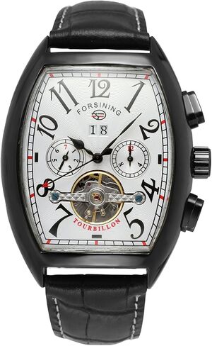 FORSINING Men's Automatic Self-Winding Rectangle Watch Calendar Genuine Leather Strap Tourbillon Watch in Kuwait