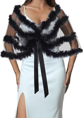 شالات وأغطية نسائية من EASEDAILY لفساتين السهرة، قبعة من الفرو لحفلات الزفاف، بوليرو شفاف للعروس ووصيفات العروس in Kuwait