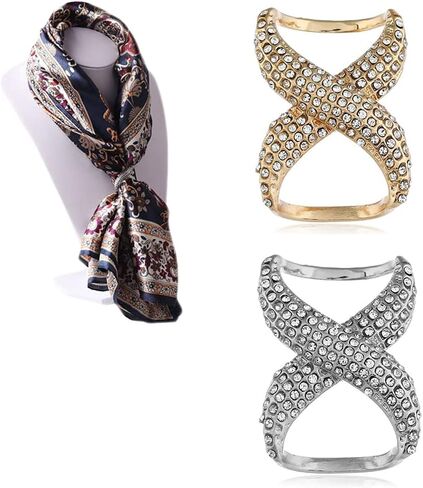 2 PCS Scarf Buckle Fashion Rhinestone Inlayed Scarf Ring Buckle Silk Scarf Clasp Clips Clothing Wrap Holder for Neckerchief Shawl in Kuwait