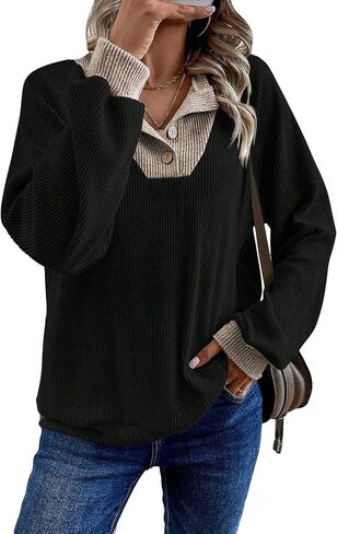 COZYEASE Women's Pullover Sweatshirt Long Raglan Sleeve Button V Neck Hooded Sweatshirt Tops Fall Outfits in Saudi Arabia