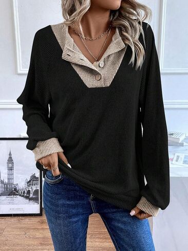 COZYEASE Women's Pullover Sweatshirt Long Raglan Sleeve Button V Neck Hooded Sweatshirt Tops Fall Outfits in Saudi Arabia