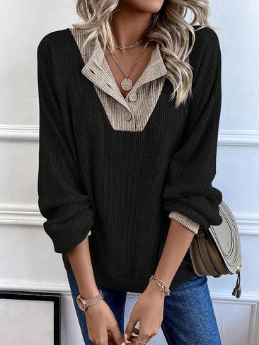 COZYEASE Women's Pullover Sweatshirt Long Raglan Sleeve Button V Neck Hooded Sweatshirt Tops Fall Outfits in Saudi Arabia