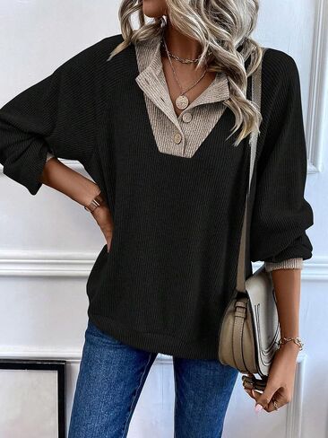 COZYEASE Women's Pullover Sweatshirt Long Raglan Sleeve Button V Neck Hooded Sweatshirt Tops Fall Outfits in Saudi Arabia