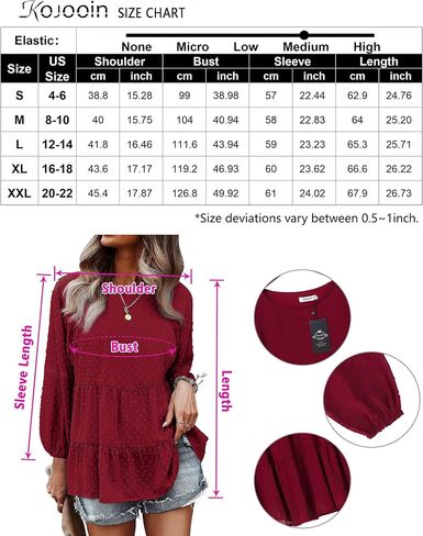 KOJOOIN Women's Chiffon Blouse Crochet Lace Puff Sleeve Babydoll Long Flowy Ruffle Shirts Loose Peplum Tops in Saudi Arabia