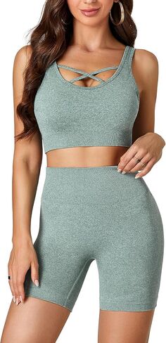 LYANER المرأة قطعتين ملابس تجريب بلا أكمام المحاصيل الأعلى و عالية الخصر Bodycon طماق السراويل اليوغا مجموعات in Saudi Arabia
