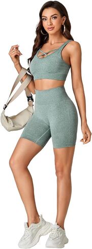 LYANER المرأة قطعتين ملابس تجريب بلا أكمام المحاصيل الأعلى و عالية الخصر Bodycon طماق السراويل اليوغا مجموعات in Saudi Arabia
