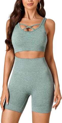 LYANER المرأة قطعتين ملابس تجريب بلا أكمام المحاصيل الأعلى و عالية الخصر Bodycon طماق السراويل اليوغا مجموعات in Saudi Arabia