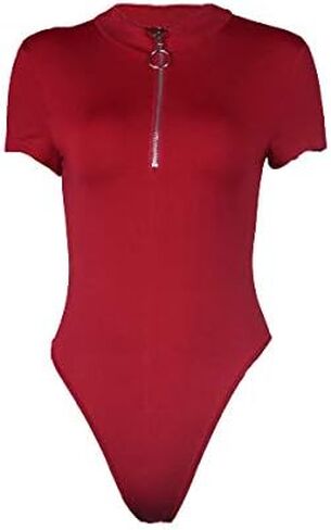 Doklens Womens Sexy Short Sleeve Zipper V-Neck Jumpsuit Stretchy Bodysuit Rompers Playsuit Bodycon Leotards in Saudi Arabia