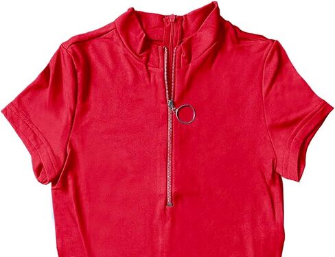 Doklens Womens Sexy Short Sleeve Zipper V-Neck Jumpsuit Stretchy Bodysuit Rompers Playsuit Bodycon Leotards in Saudi Arabia