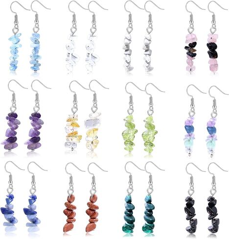 Sllaiss 12 Piars الفولاذ المقاوم للصدأ كريستال تتدلى الأقراط للنساء جمشت الكوارتز السترين الأحجار الكريمة انخفاض القرط مجموعة الطبيعية شفاء حجر القرط مجوهرات in Kuwait