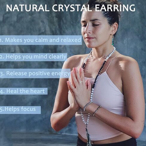 Sllaiss 12 Piars الفولاذ المقاوم للصدأ كريستال تتدلى الأقراط للنساء جمشت الكوارتز السترين الأحجار الكريمة انخفاض القرط مجموعة الطبيعية شفاء حجر القرط مجوهرات in Kuwait