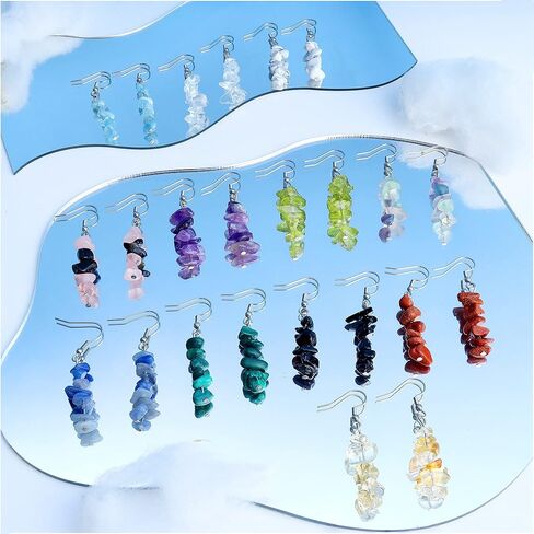 Sllaiss 12 Piars الفولاذ المقاوم للصدأ كريستال تتدلى الأقراط للنساء جمشت الكوارتز السترين الأحجار الكريمة انخفاض القرط مجموعة الطبيعية شفاء حجر القرط مجوهرات in Kuwait