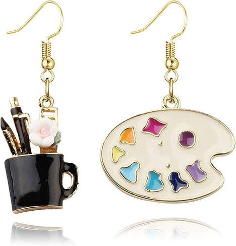 coadipress Artist Paint Palette and Paint Brush Earrings for Women Girls Unique Colorful Enamel Painter Artist Dangle Drop Art Paint Pallet Pendant Earrings Jewelry Gifts in Saudi Arabia